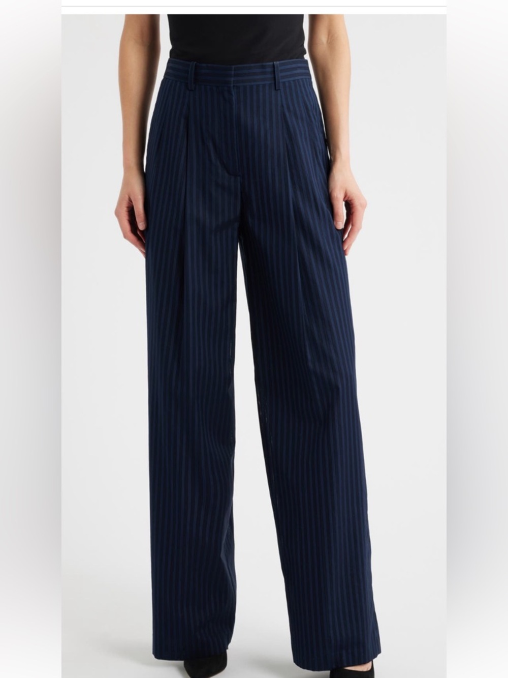 Theory Navy Pinstripe Wide-Leg Trousers